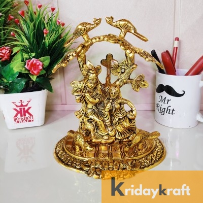 Radha Krishna Playing Flute Under Tree Idol Gold Antique Finish for Home,Office &Table Decorative Gift for Have House Warming, Birthday...