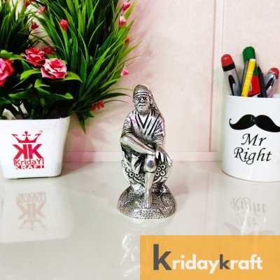 Metal Shirdi Sai Baba Statue Idol Showpiece for Car Dashboard & Home,Office,Table Decorative Gift for Have House Warming, Birthday... Decorative Showpiece - 11.5 cm  (Aluminium, Silver)
