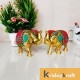 Metal Elephant Medium Size with Stone Work 2 pcs Set for Showpiece Enhance Your Home,Office & Table and Gift for Have House Warming Anniversaries, Birthday...