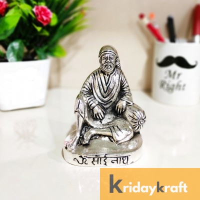 Metal Shirdi Sai Baba Statue Idol Showpiece for Car Dashboard & Home,Office,Table Decorative Gift for Have House Warming, Birthday...