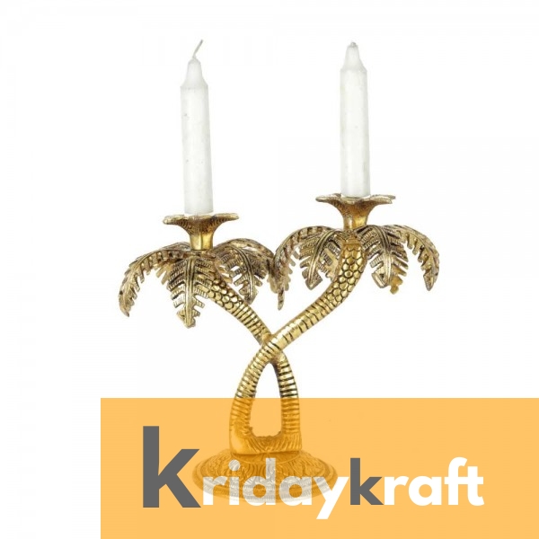 Rci Handicraft Metal Gold Plated (Palm) Khajur Candle Holder for Home Hotal Decor Candle Stand Tree Statue for Candle Light Dinner & Dining Table Decorative Showpiece for Decoration & Gift Purpose...