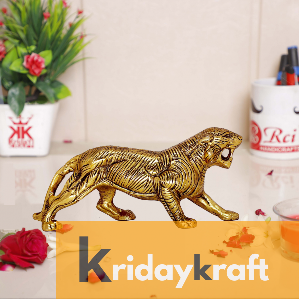 Rci Handicraft Golden Metal Antique Tiger /Jaguar / Panther / Sher Figurine Table Top Decorative,Feng Shui & Vanstu,Animal Showpiece Figurines...