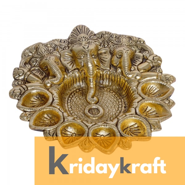 Rci Handicrafts Metal Ganesha Pooja Thali with Diya Ganpati Pooja Thali for Puja Room Mandir Temple Ganesha Murti Idol Pooja Thali for Diwali Poojan Decorative Showpiece