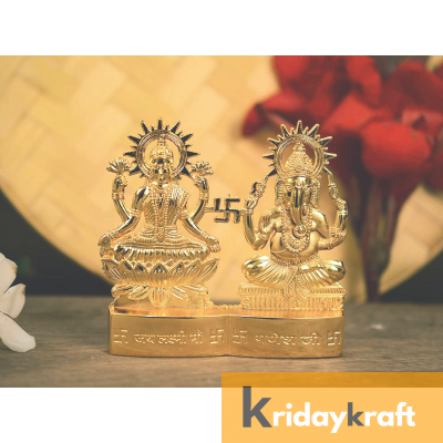 Gold Plated Decorative Laxmi Ganesha Set Hindu Idols Ganesh Lakshmi Statue