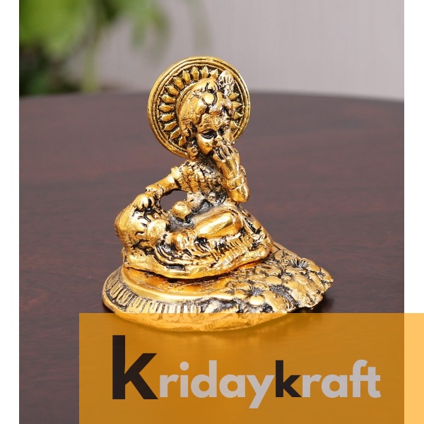 Krishna sitting on metal base laddu gopal , bal gopal kanha gold plated