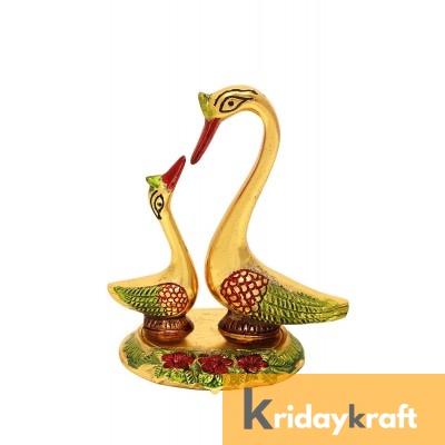 Swan Pair showpiece handicrafts Pair of Kissing Duck swan Pair feng Shui | Love Birds Saras Pair Gold polish Meenakari with metal base for Home Decor and Gift Purpose