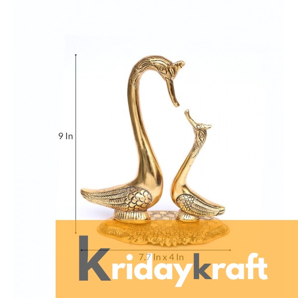 Swan Pair showpiece handicrafts Pair of Kissing Duck swan Pair feng Shui | Love Birds Saras Pair metal base large size Gold Polish for Home Decor and Gift Purpose