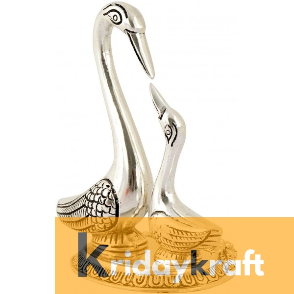 Swan Pair showpiece handicrafts Pair of Kissing Duck swan Pair feng Shui | Love Birds Saras Pair Silver Polish with metal base for Home Decor and Gift Purpose