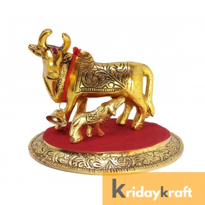 Kamdhenu Cow & Calf Medium Gold Plated