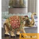 Metal Elephant Medium Size 2 pcs Set Gold Polish with menakari for Showpiece Enhance Your Home
