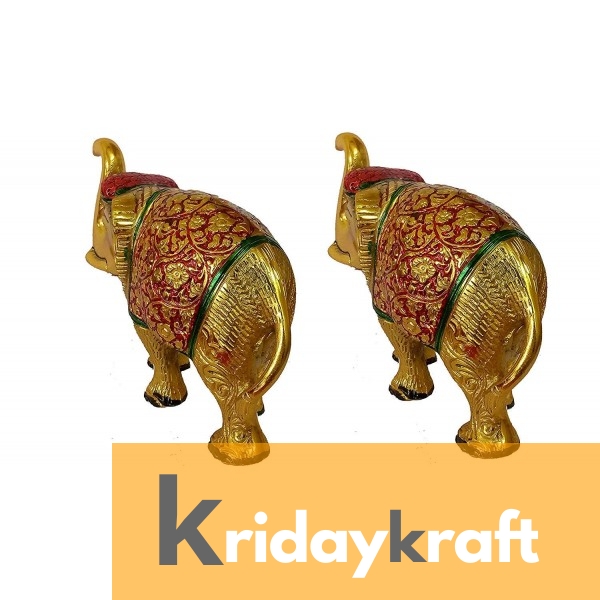 Metal Elephant Statue Small Size Gold Polish 2 pcs Set for Your