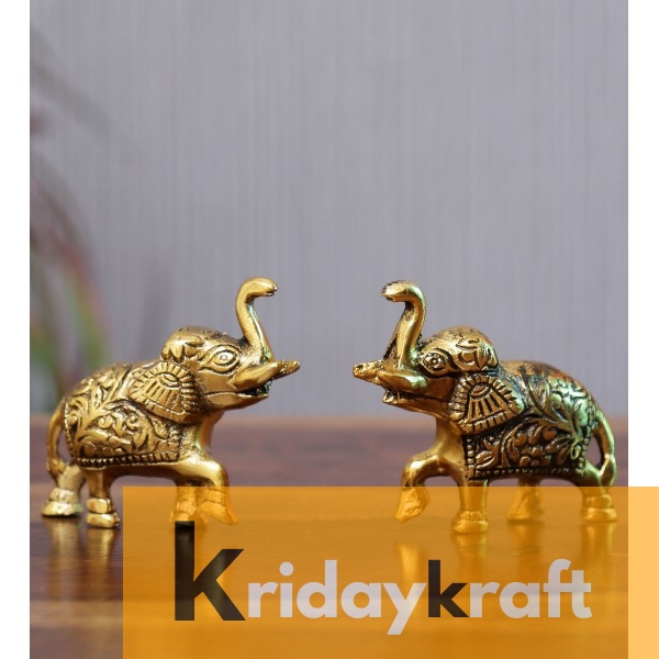Metal Animal Figurine Elephant Set Mini size gold plated 2 pcs set for home decor