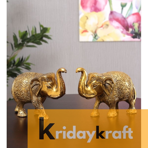 Metal Animal Figurine Elephant Set gold plated 2 pcs set for home decor
