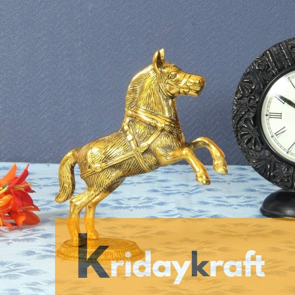 Metal Animal Figurine jumping horse 2 pcs set gold plated for home decor