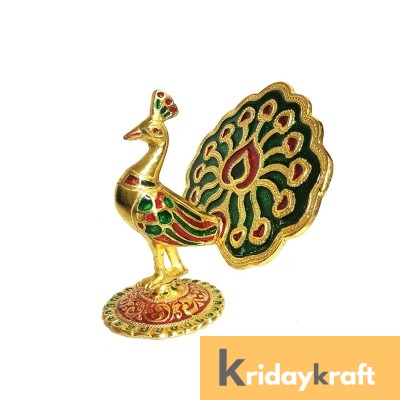Metal Animal Figurine Dancing Peacock for Home Décor Gold Plated menakari