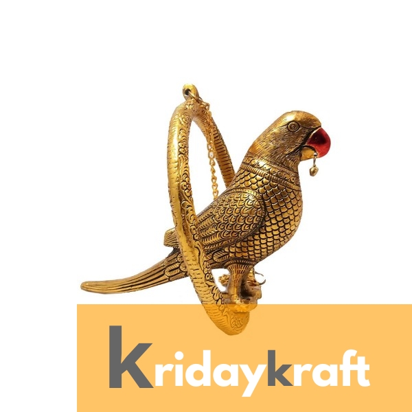 Metal Animal Figurine Door Hanging Ring Parrot XL Showpiece Golden