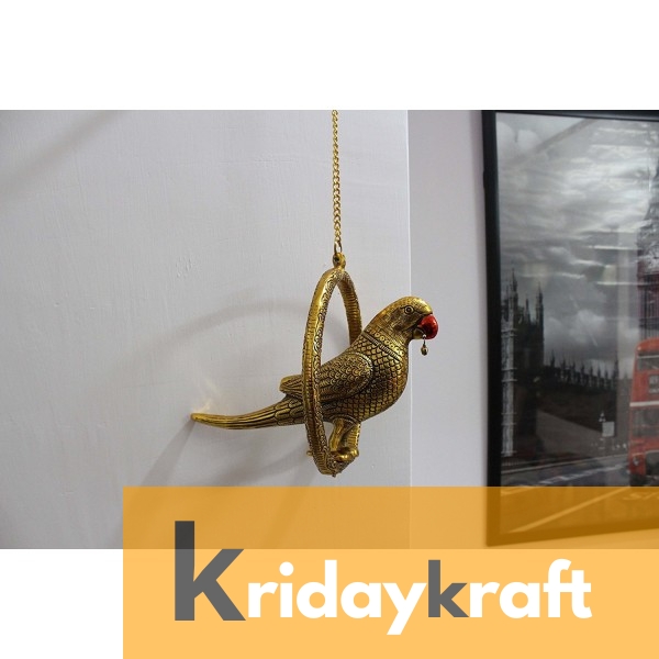 Metal Animal Figurine Door Hanging Ring Parrot XL Showpiece Golden
