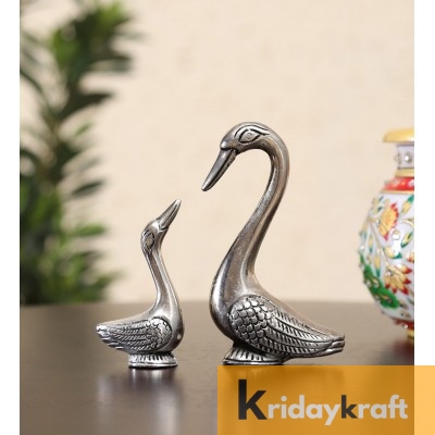 Swan Pair showpiece handicrafts Pair of Kissing Duck swan Pair feng Shui | Love Birds Saras Pair Silver Polish for Home Decor and Gift Purpose