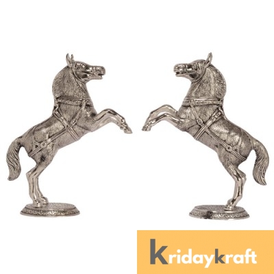 Metal Animal Figurine jumping horse 2 pcs set Silver plated for home decor