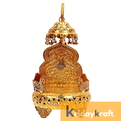 Handmade Peacock Design Brass Round Singhasan Chair of God, Temple Gold Plated