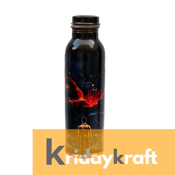 Copper Bottle for Water 1 Litre printed, Dirt Proof, Leak Proof and Joint Less, Ayurveda and Yoga Health Benefits Water Bottle