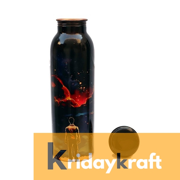Copper Bottle for Water 1 Litre printed, Dirt Proof, Leak Proof and Joint Less, Ayurveda and Yoga Health Benefits Water Bottle