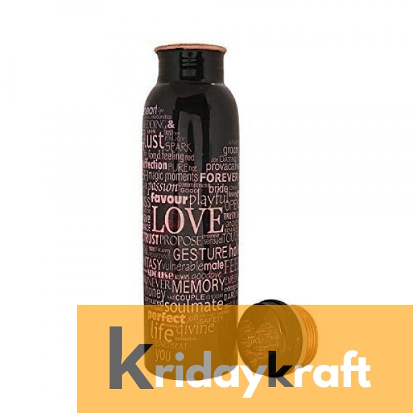 Copper Bottle for Water 1 Litre love print Dirt Proof, Leak Proof and Joint Less, Ayurveda and Yoga Health Benefits Water Bottle
