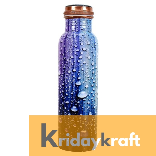 Copper Bottle for Water 1 Litre  water bubbles printed, Dirt Proof, Leak Proof and Joint Less, Ayurveda and Yoga Health Benefits Water Bottle