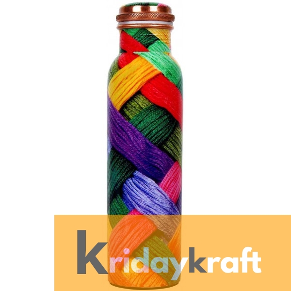 Copper Bottle for Water 1 Litre woolen printed, Dirt Proof, Leak Proof and Joint Less, Ayurveda and Yoga Health Benefits Water Bottle