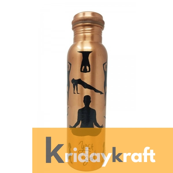 Copper Bottle for Water 1 Litre Yoga printed, Dirt Proof, Leak Proof and Joint Less, Ayurveda and Yoga Health Benefits Water Bottle