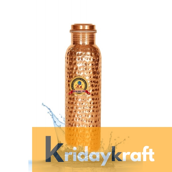 Copper Bottle for Water 1 Litre  hammered bottle, Dirt Proof, Leak Proof and Joint Less, Ayurveda and Yoga Health Benefits Water Bottle