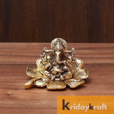 Ganesha sitting on flower gold plated for home decor and gifts