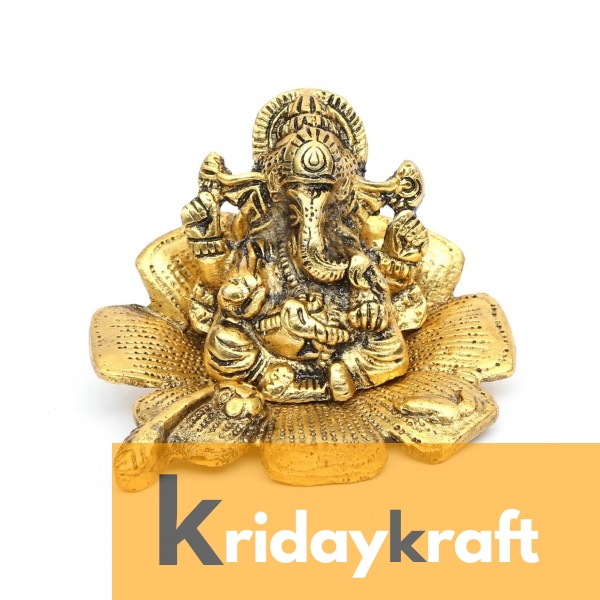 Ganesha sitting on flower gold plated for home decor and gifts