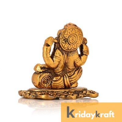 Ganesha sitting and reading book smal size gold plated for home decor and gifts