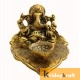 Ganesha sitting on leaf with diya gold plated for home decor