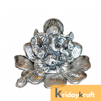 Ganesha sitting on flower Silver plated for home decor and gifts