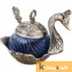 Metal Duck Shaped Glass Bowl with spoon Silver Plated Home Decor 
