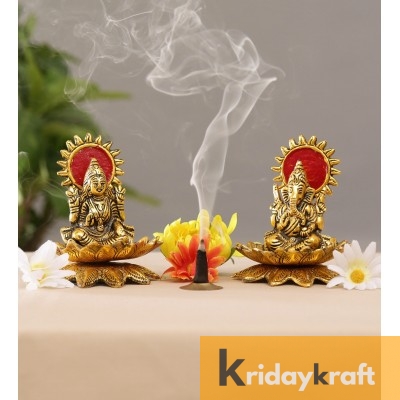 Lakshmi Ganesh Seated on Lotus Gold Plated 