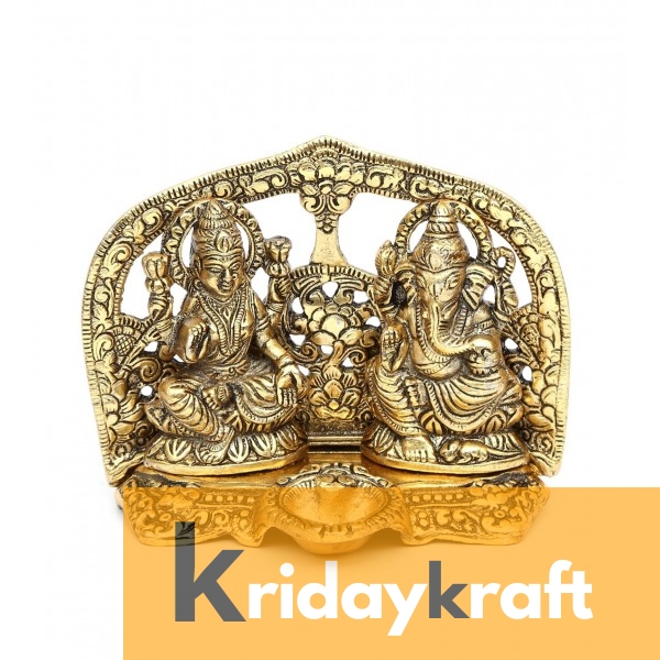 Laxmi Ganesh Idol Showpiece Mehrav with diya Gold Plated