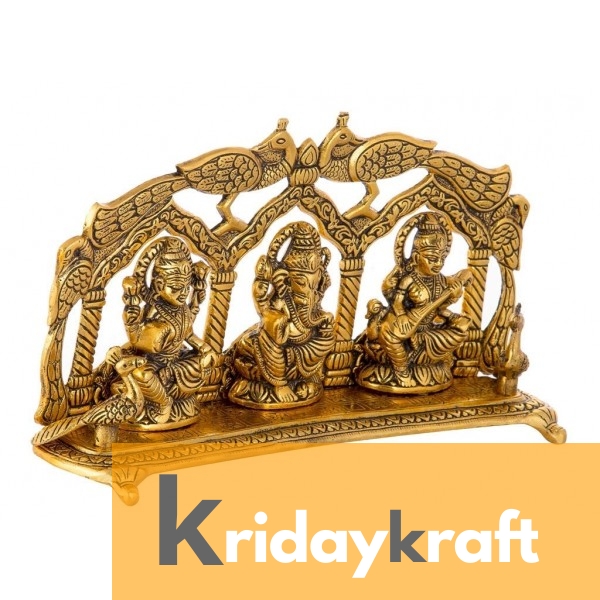 Metal laxmi Ganesh Saraswati Idol Decorative murti showpiece Peacock frem Antique Gift