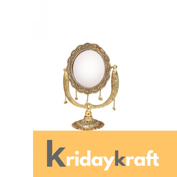 Table Mirror Vintage Style Round Vanity Make Up Fish embose Mirror in Gold Polished