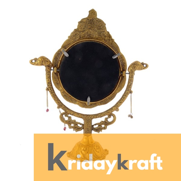 Table Mirror Vintage Style Round Vanity Make Up Elephant embose Large Mirror in Gold Polished