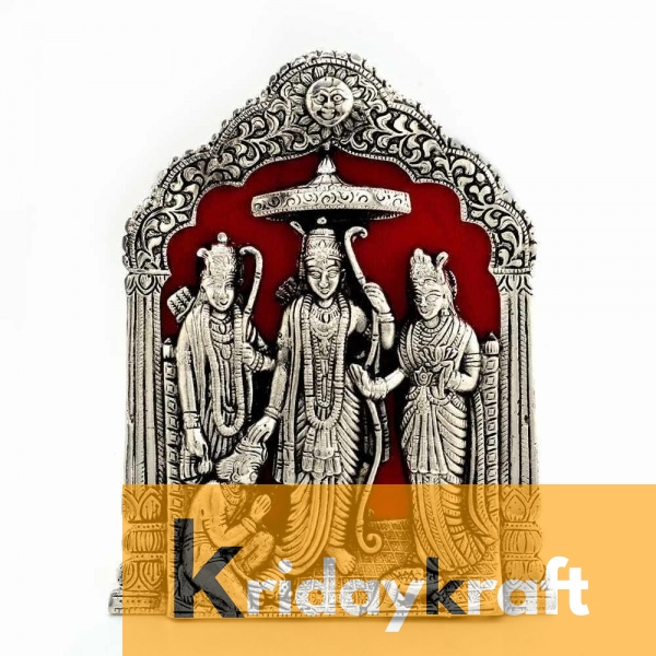 Lord Ram Darbar Idol Wall Hanging Showpiece - Metal Ram Darbar Table Top Statue Silver Polish