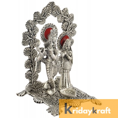 Radha Krishna Standing on metal frem chocki playing flute silver plated for Home Decor Showpiece Gifts Idols