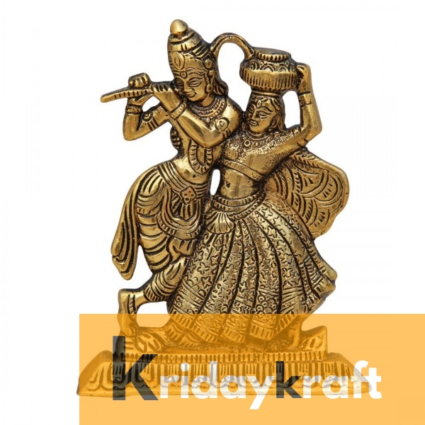 Radha Krishna Dancing with Flute Gold plated for Home Decor Showpiece Gifts Idols