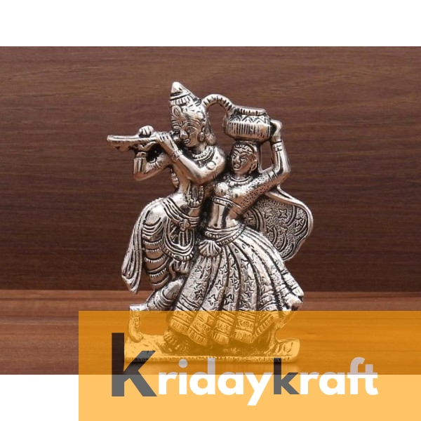 Radha Krishna Dancing with Flute Silver plated for Home Decor Showpiece Gifts Idols