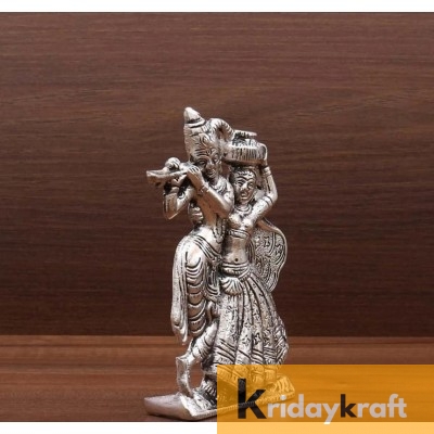 Radha Krishna Dancing with Flute Silver plated for Home Decor Showpiece Gifts Idols