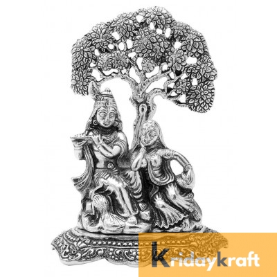 Radha Krishna Sitting Under Kadam Tree with Flute silver plated for Home Decor Showpiece Gifts Idols