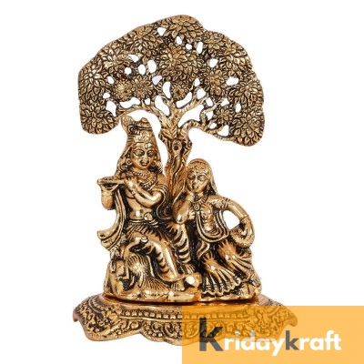 Radha Krishna Sitting Under Kadam Tree with Flute gold plated for Home Decor Showpiece Gifts Idols