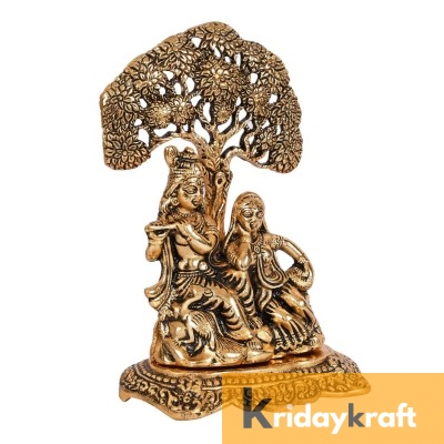 Radha Krishna Sitting Under Kadam Tree with Flute gold plated for Home Decor Showpiece Gifts Idols